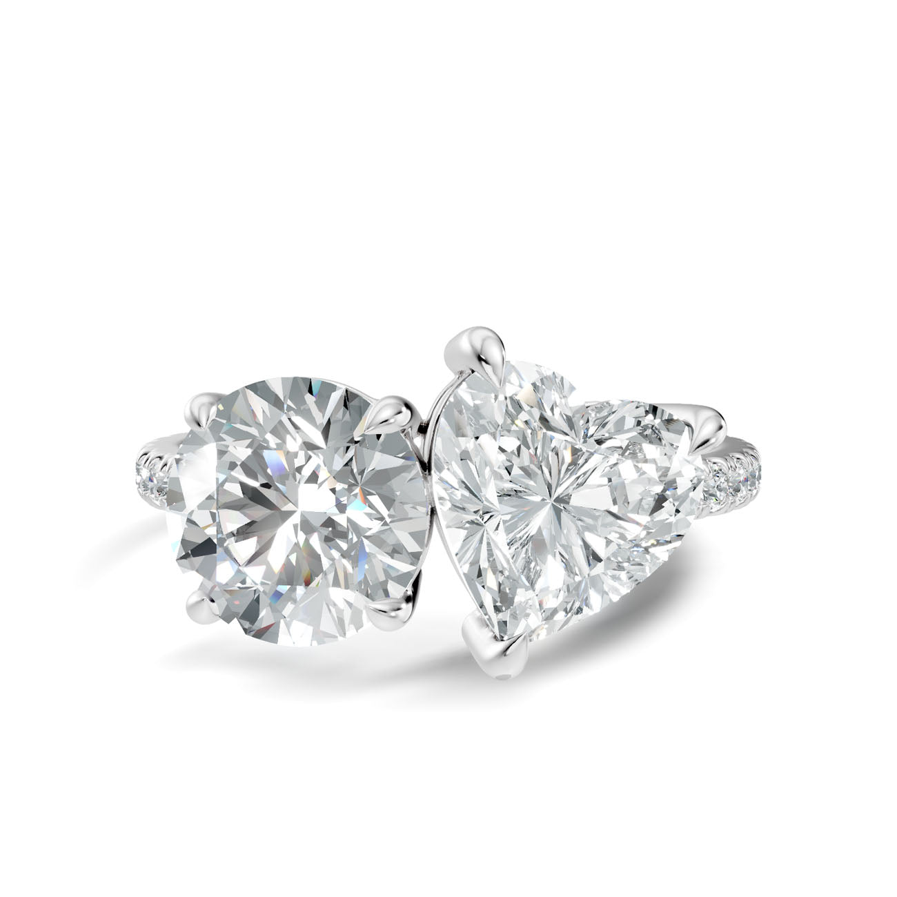 3.10 Ct. Round and Heart Diamond Toi et Moi Ring with Pavé Shank (L2-27#10058L) 7