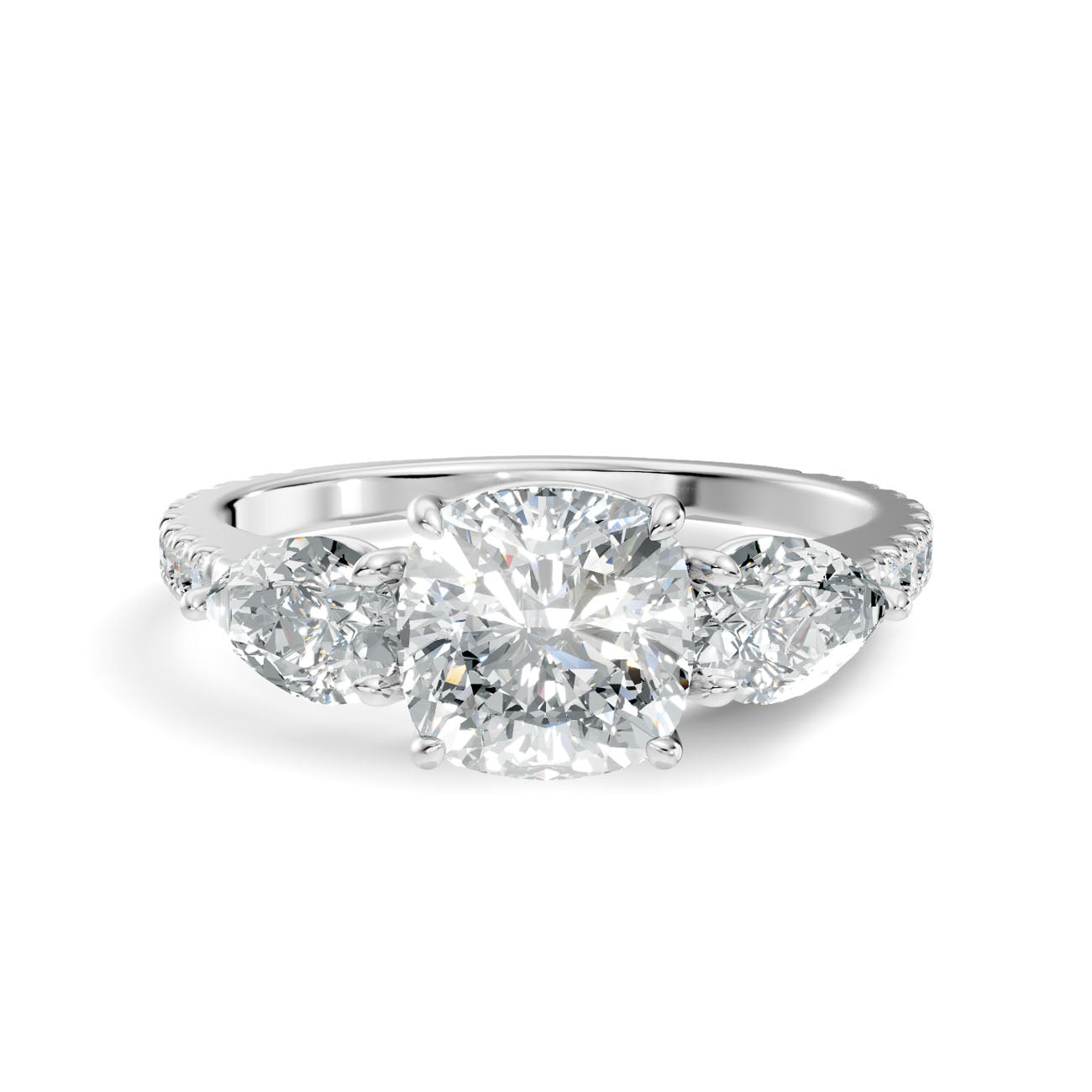 2.36 Ct. Cushion Cut Diamond Ring with Pear Side Stones and Pavé Shank (L2-27#10022L) 6