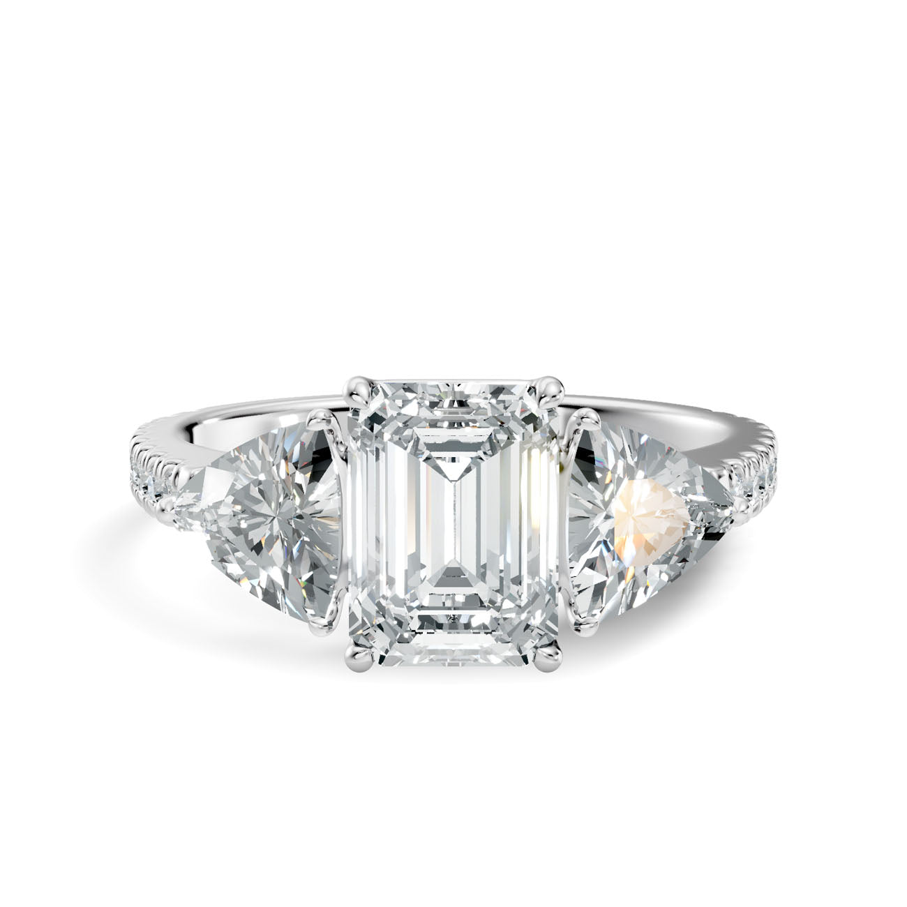 2.50 Ct. Emerald Cut Diamond Ring with Pear Side Stones and Pavé Shank (L2-27#10052L) 6