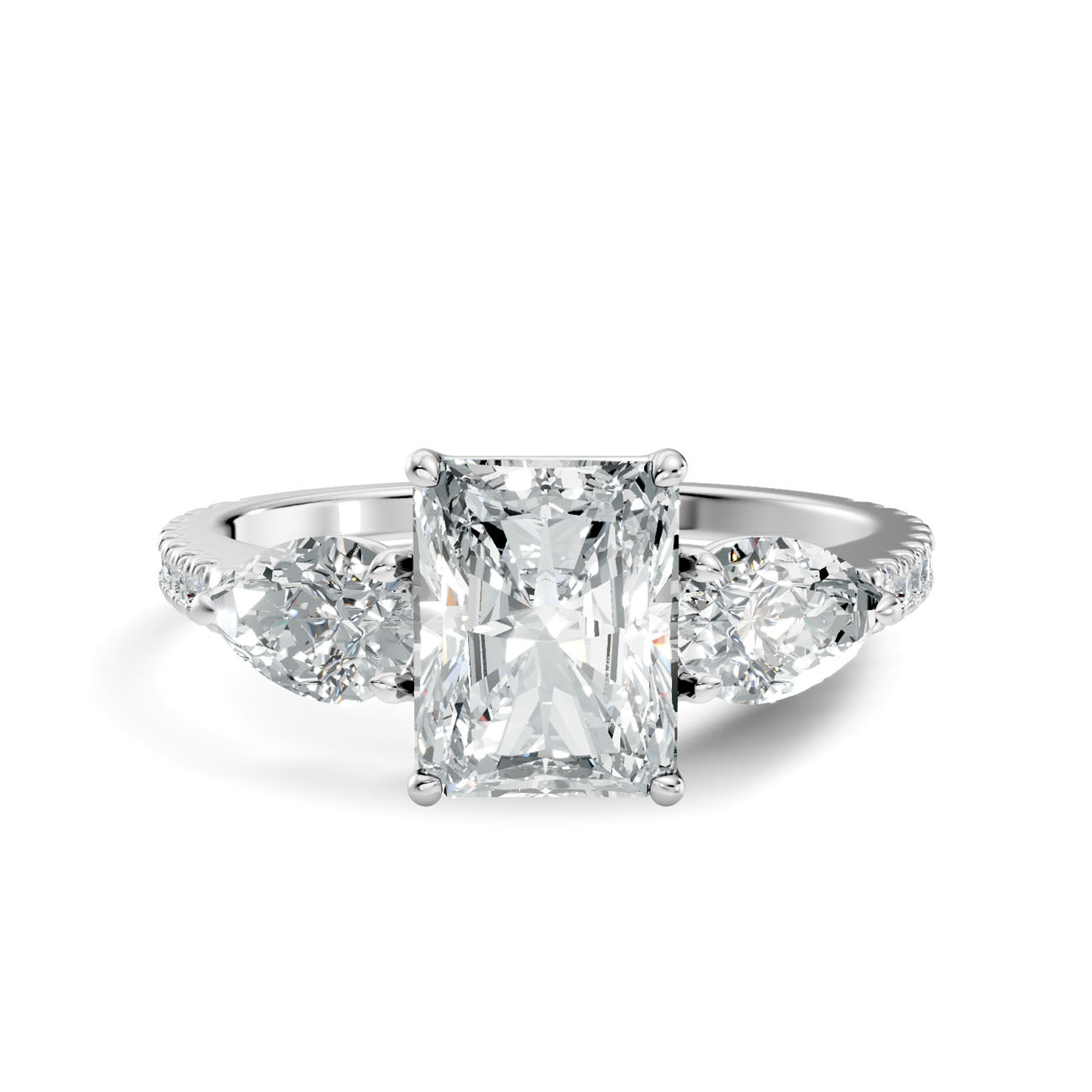2.57 Ct. Radiant Cut Diamond Ring with Pear Side Stones and Pavé Shank (L2-27#10023L) 6