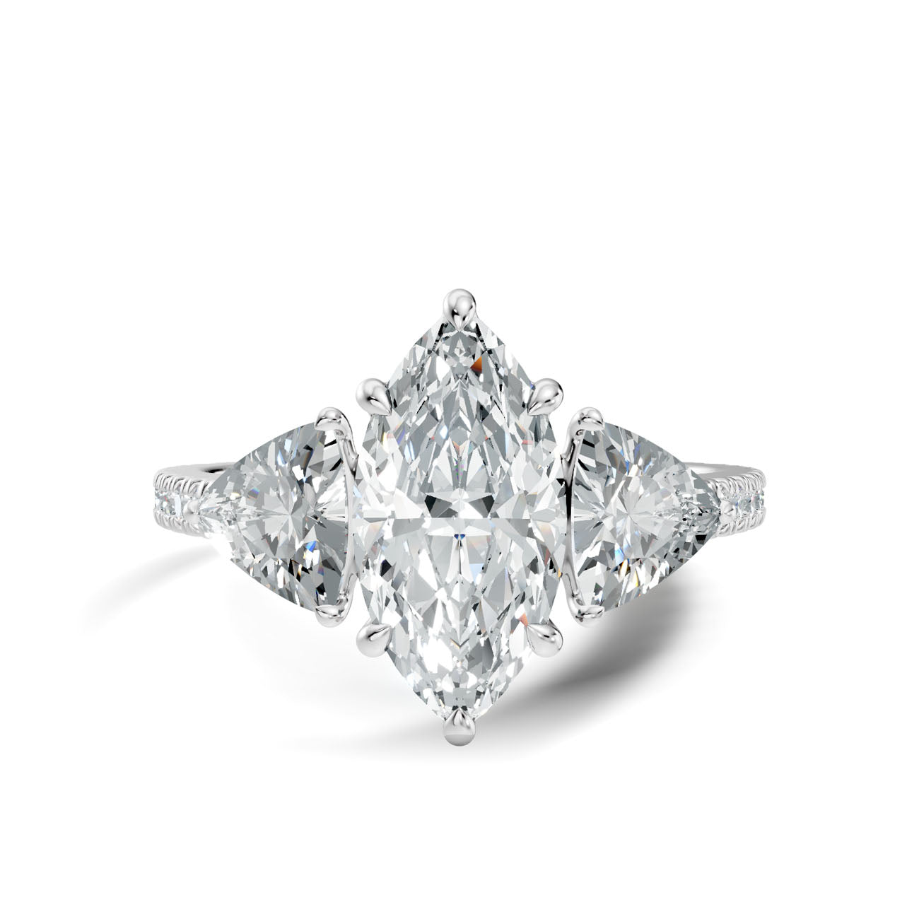 2.60 Ct. Marquise Diamond Ring with Trillion Side Diamonds and Pavé Shank (L2-27#10062L) 6