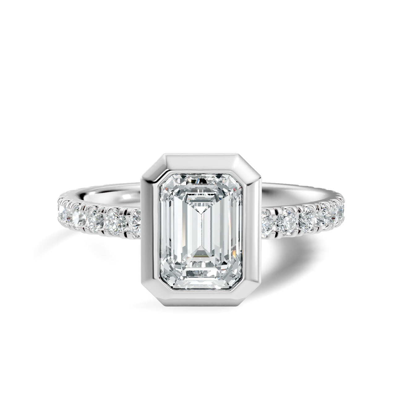1.40 Ct. Classic Emerald-Cut Diamond Bezel-Set Ring with Pavé Band (L2-27#10043L) 7