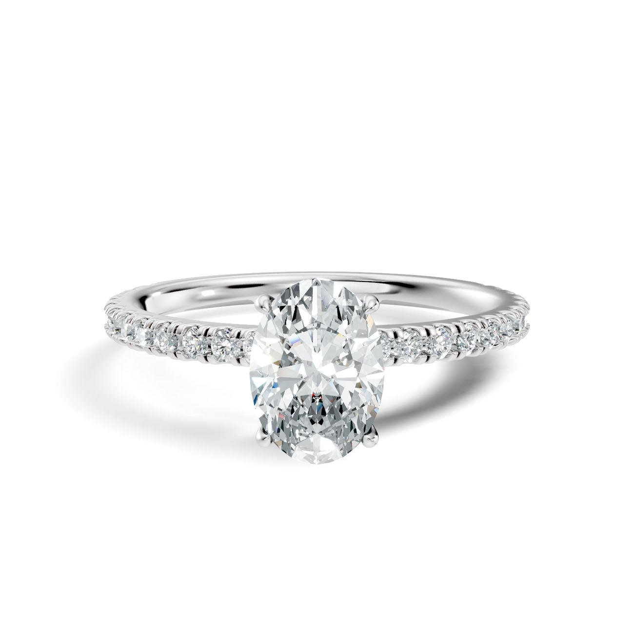 1.02 Ct. Oval Diamond Solitaire Ring with Hidden Halo and Pavé Shank (L2-27#10034L) 10