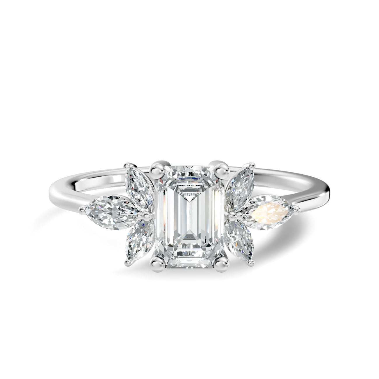 .67 Ct. Emerald Cut Diamond Ring with Marquise Side Stones (GJSLR-017) 7