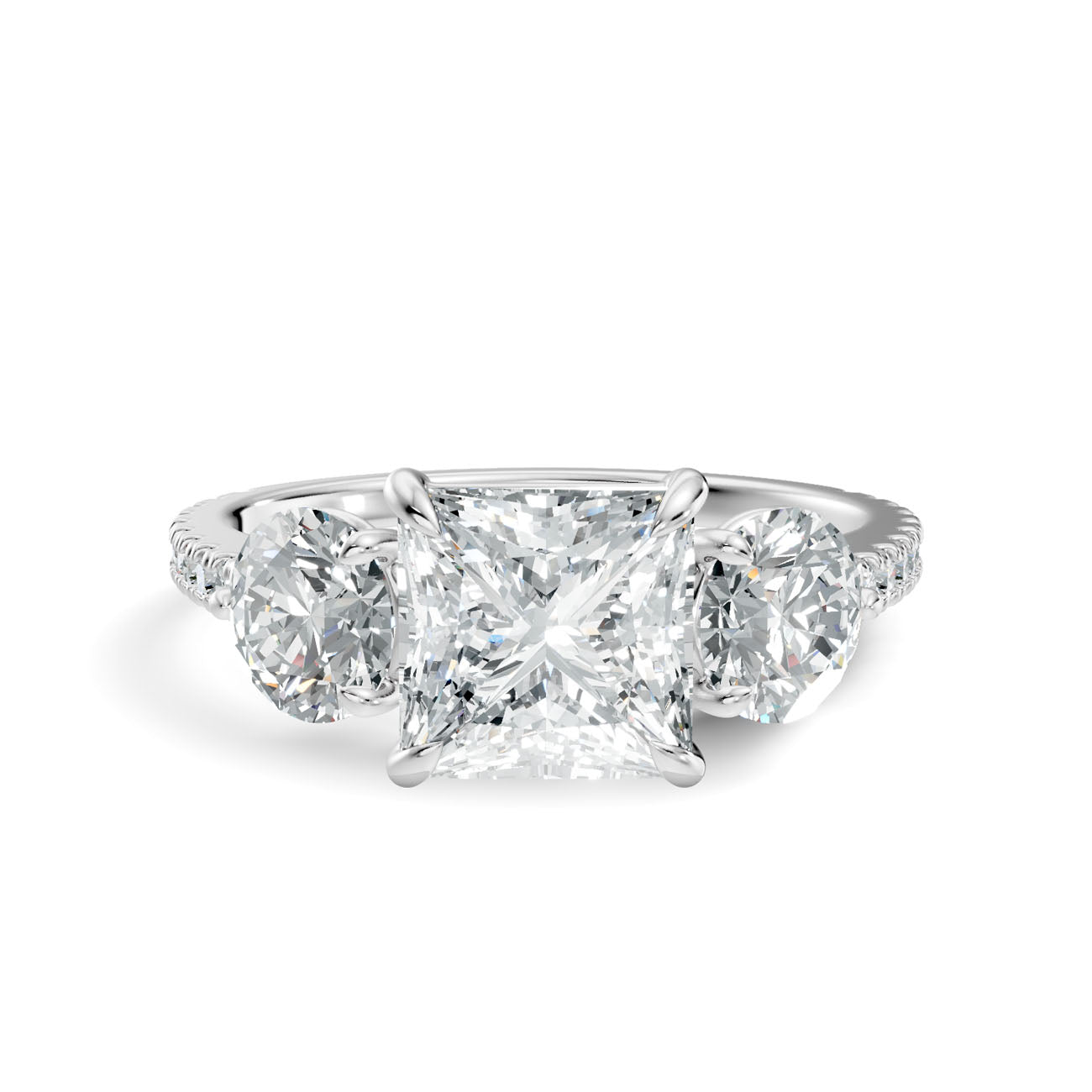 2.95 Ct. Princess Cut Diamond Ring with Round Side Stones and Pavé Shank (L2-27#10025L) 6