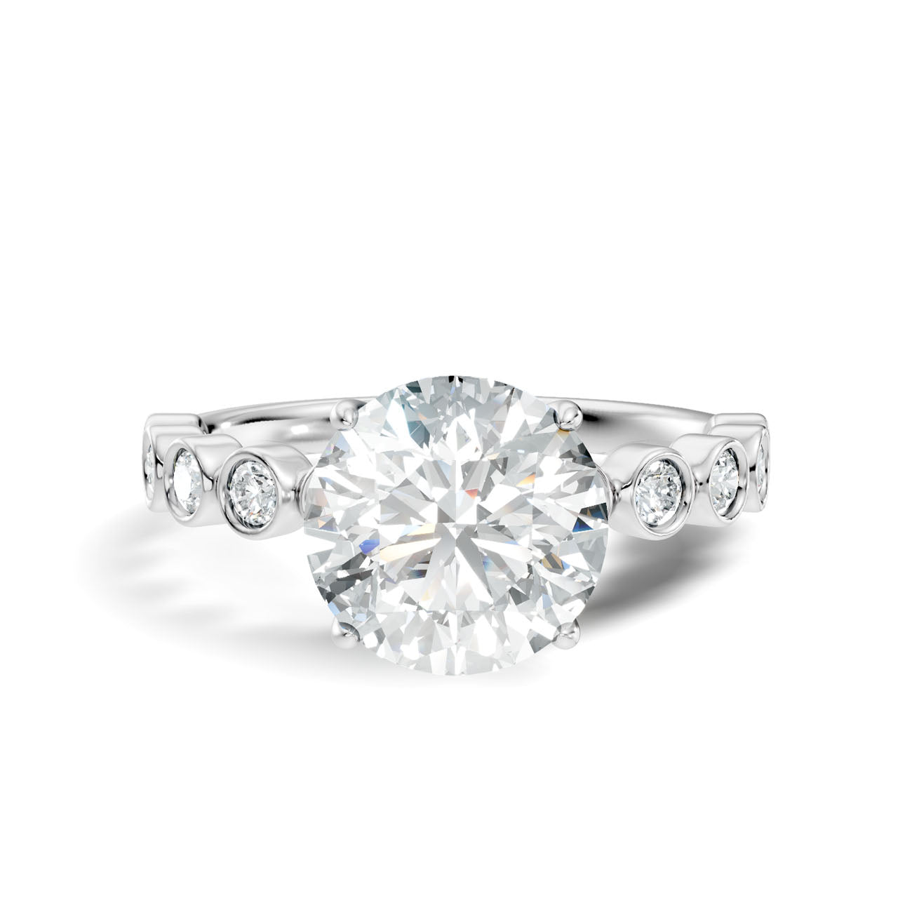 2.35 Ct. Round Diamond Bezel-Accented Solitaire Ring with Graduated Side Stones (L2-27#10009L) 6