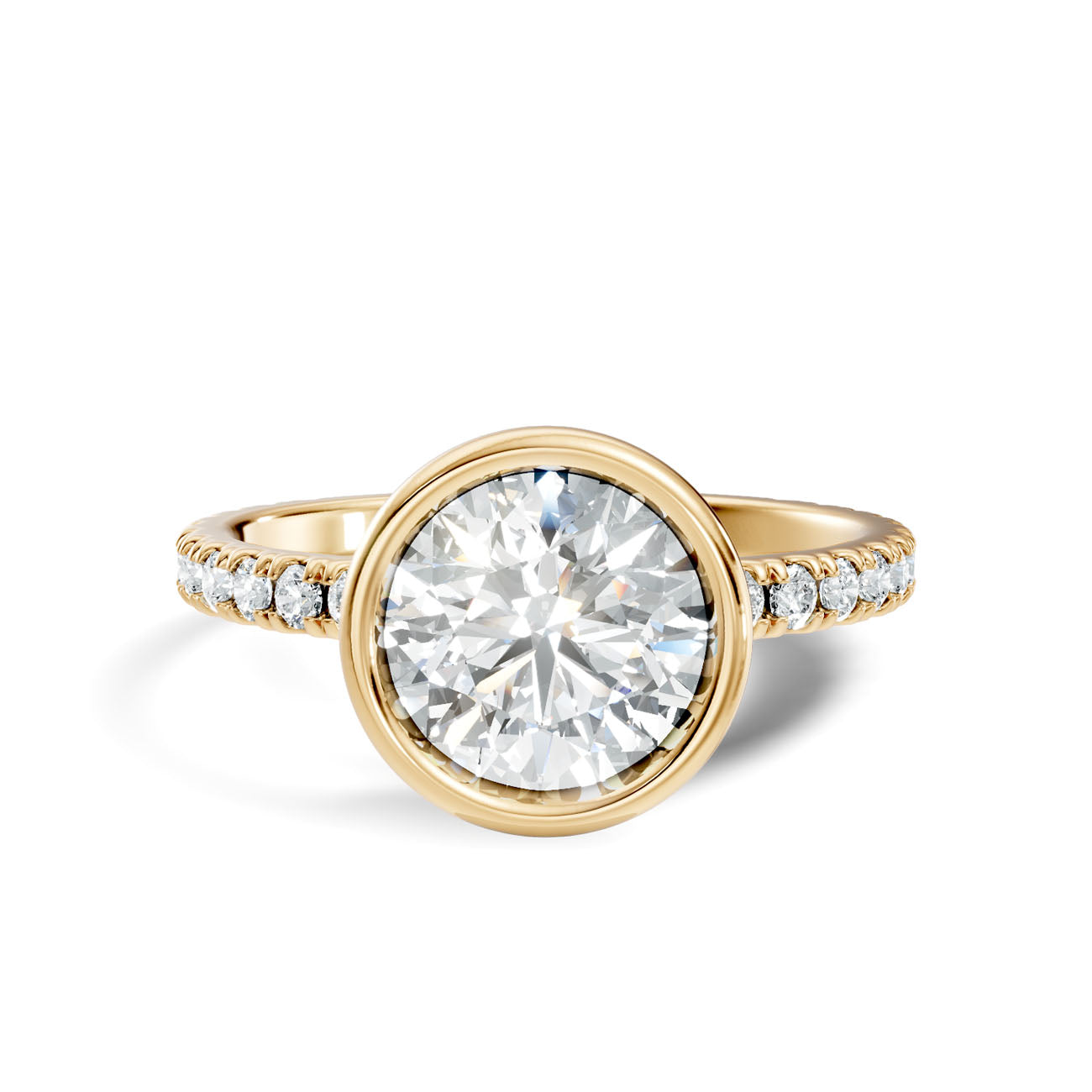 1.90 Ct. Classic Round Diamond Bezel-Set Ring with Pavé Band (L2-27#10041L) 11