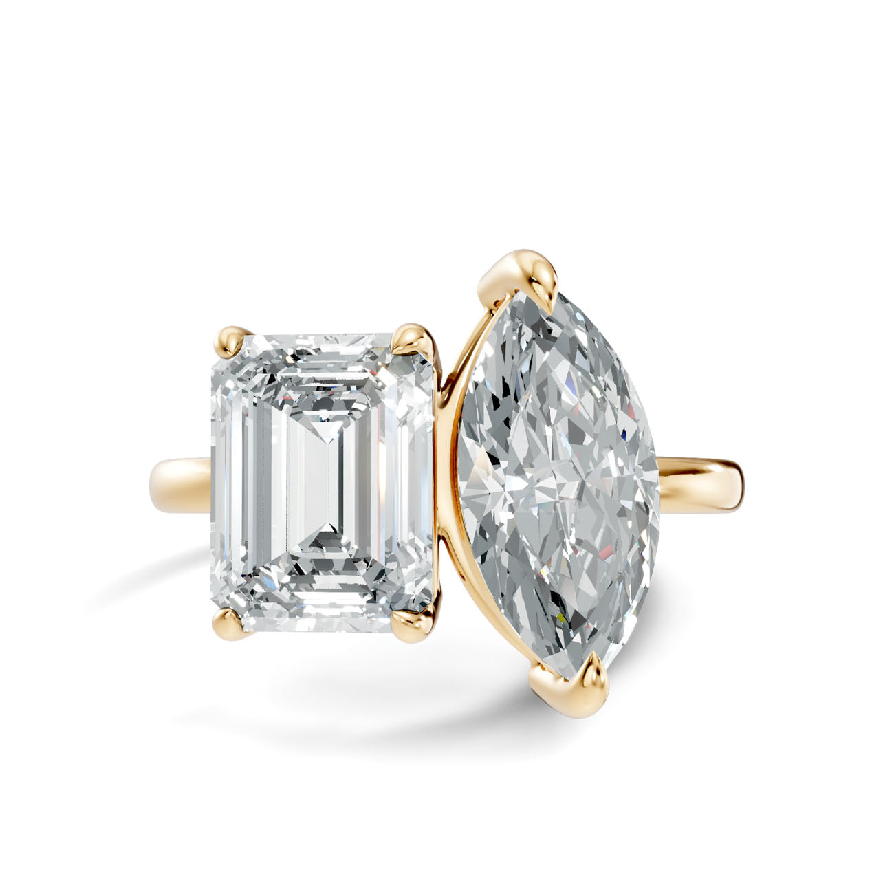 3.47 Ct. Toi et Moi Ring with Emerald and Marquise Diamonds (L2-27#10057L) 10