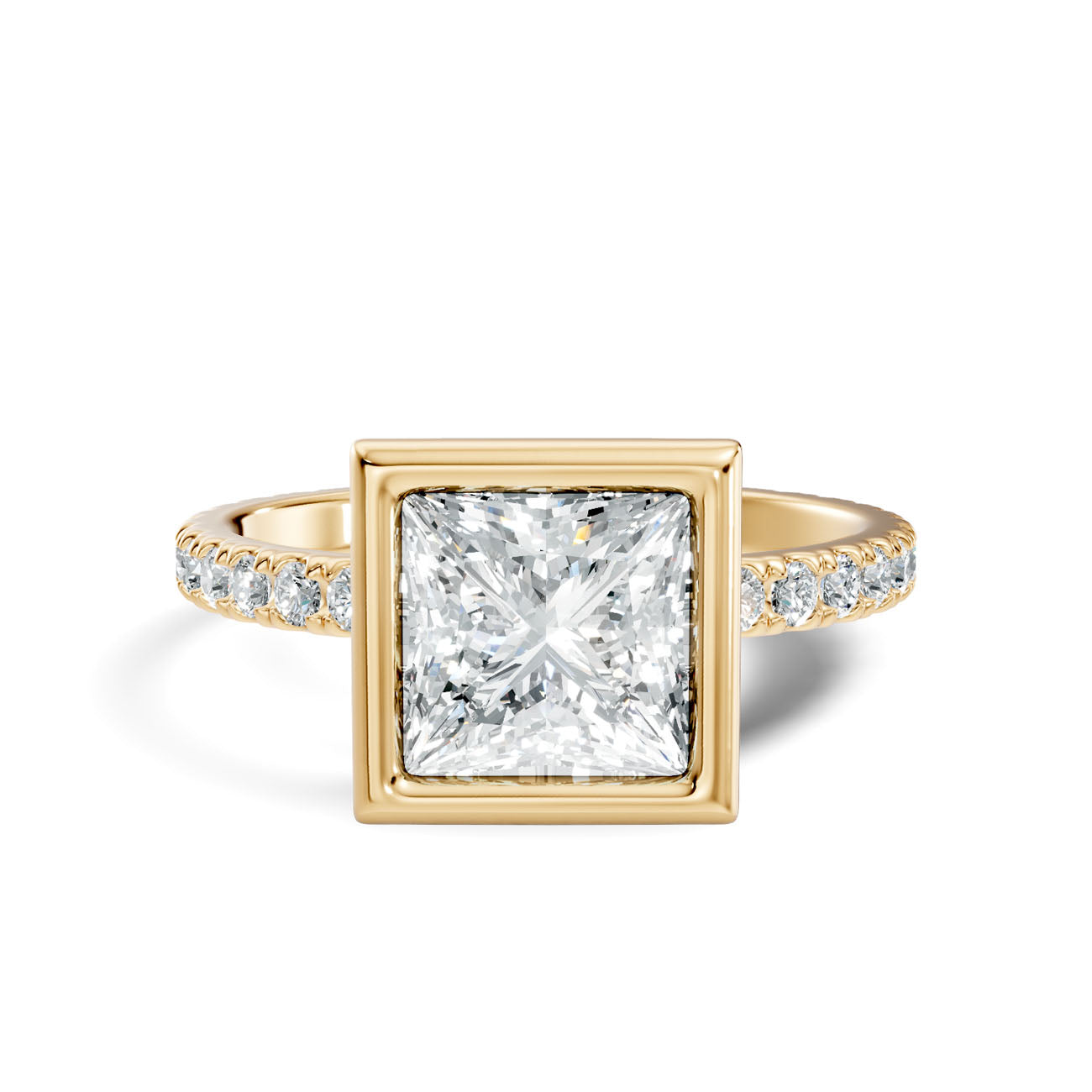 2.10 Ct. Princess-Cut Diamond Ring with Bezel Setting and Pavé Band (L2-27#10050L) 3