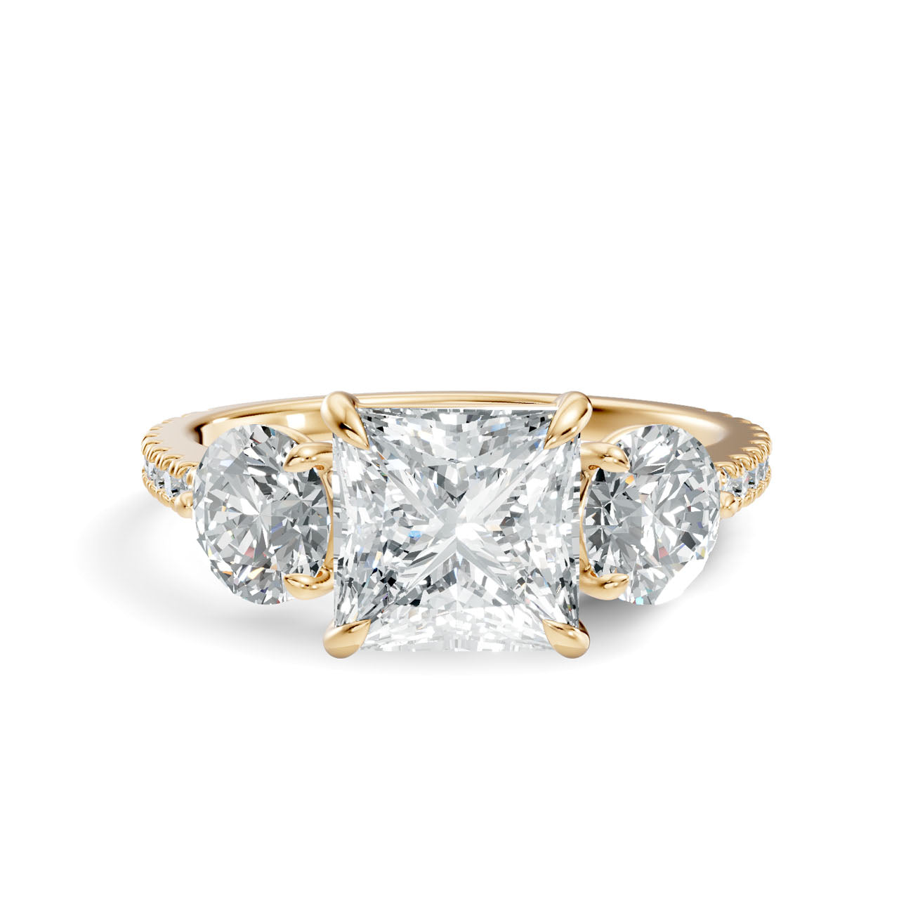 2.95 Ct. Princess Cut Diamond Ring with Round Side Stones and Pavé Shank (L2-27#10025L) 3