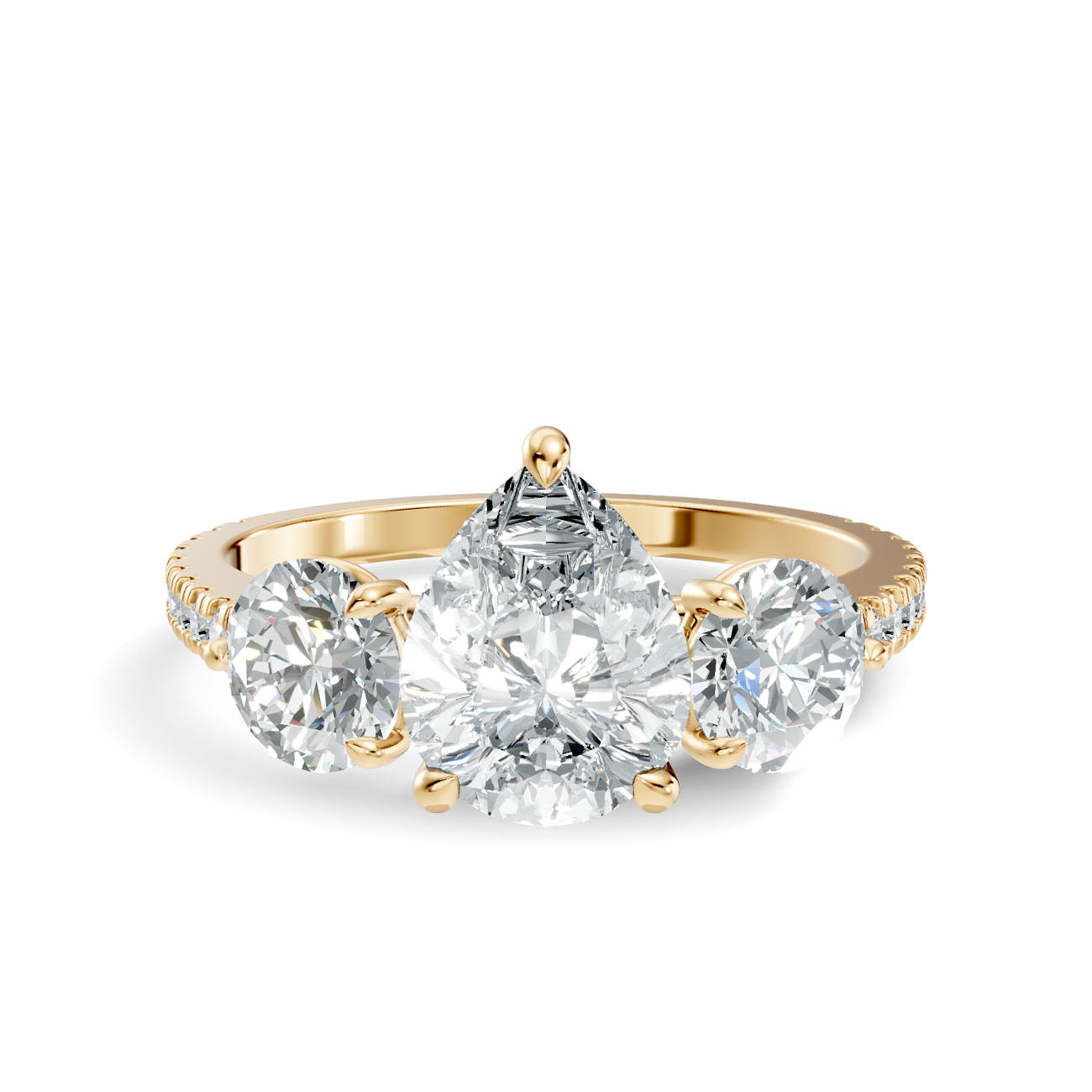 2.55 Ct. Pear Diamond Ring with Pear Side Stones and Pavé Shank (L2-27#10036L) 10