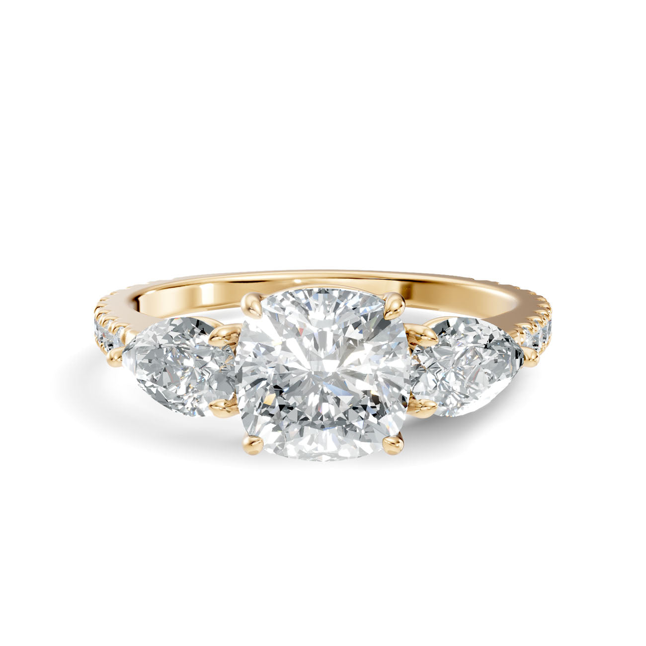 2.36 Ct. Cushion Cut Diamond Ring with Pear Side Stones and Pavé Shank (L2-27#10022L) 3