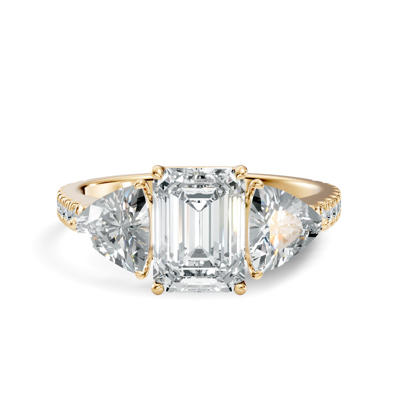 2.50 Ct. Emerald Cut Diamond Ring with Pear Side Stones and Pavé Shank (L2-27#10052L) 10