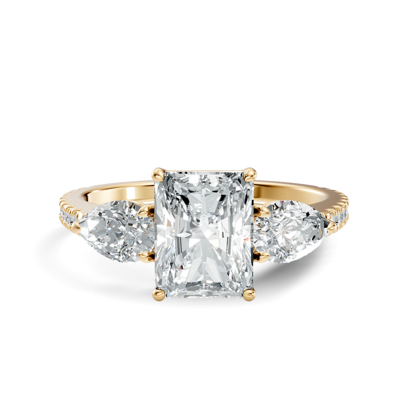 2.57 Ct. Radiant Cut Diamond Ring with Pear Side Stones and Pavé Shank (L2-27#10023L) 3