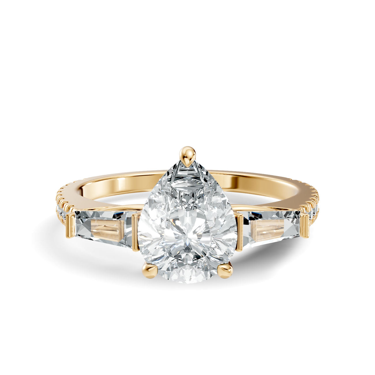 2.07 Ct. Pear Diamond Ring with Tapered Baguette Side Stones and Pavé Shank (L2-27#10037L) 3