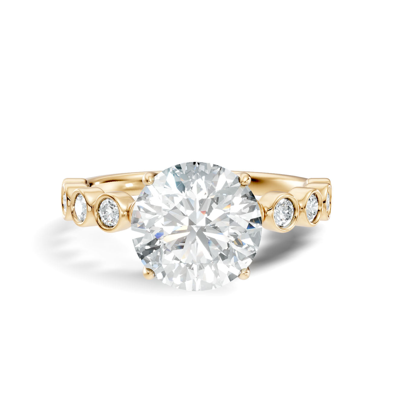 2.35 Ct. Round Diamond Bezel-Accented Solitaire Ring with Graduated Side Stones (L2-27#10009L) 3