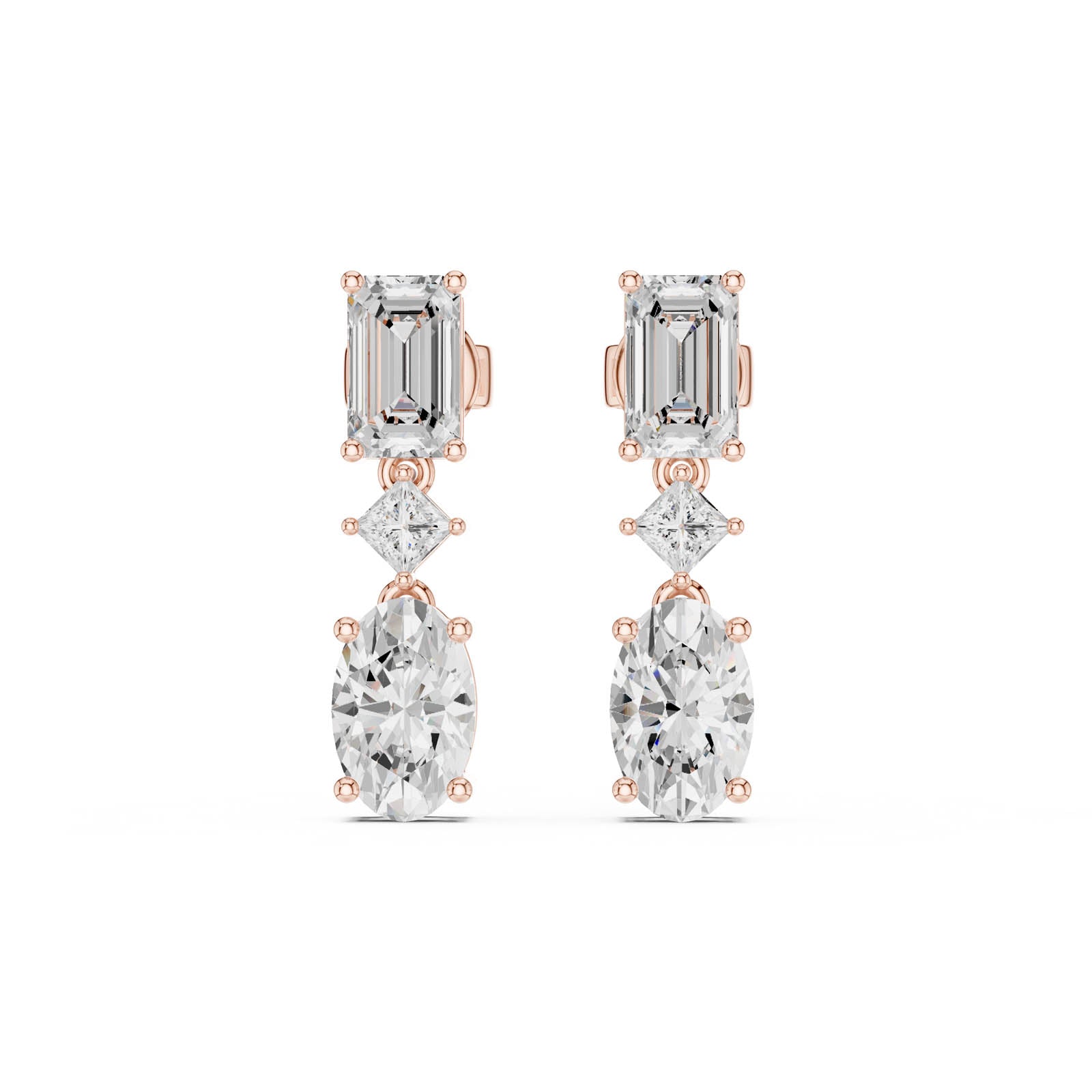 3.12 Ct. Emerald, Princess, and Oval Diamond Drop Earrings (HER-13) 5