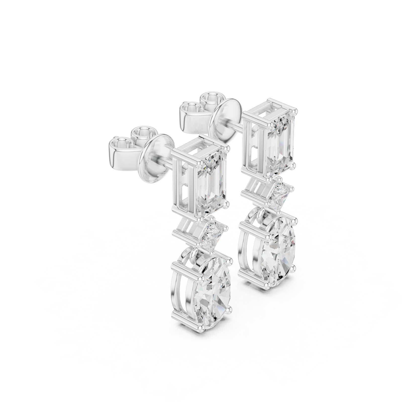 3.12 Ct. Emerald, Princess, and Oval Diamond Drop Earrings (HER-13) 6