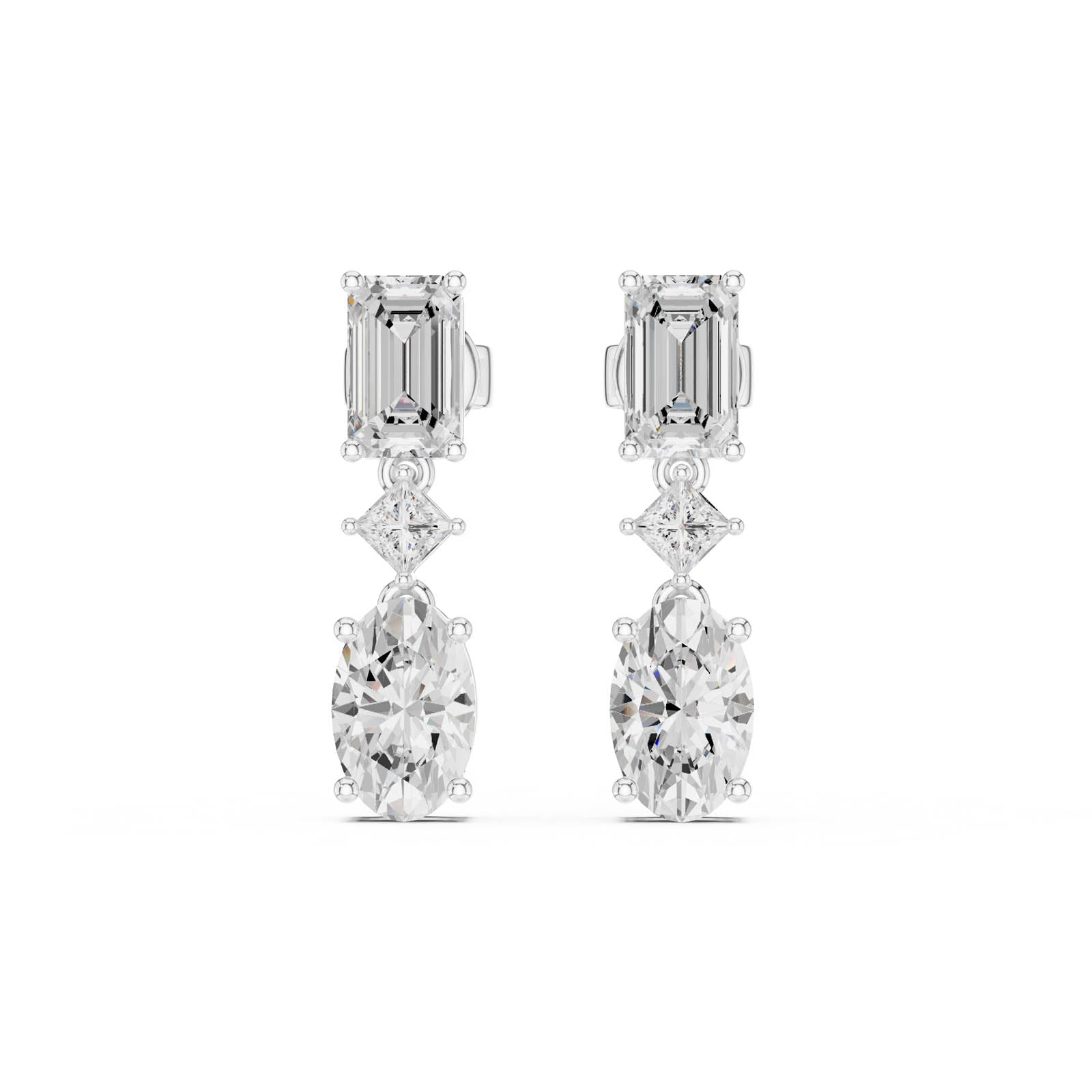 3.12 Ct. Emerald, Princess, and Oval Diamond Drop Earrings (HER-13) 1