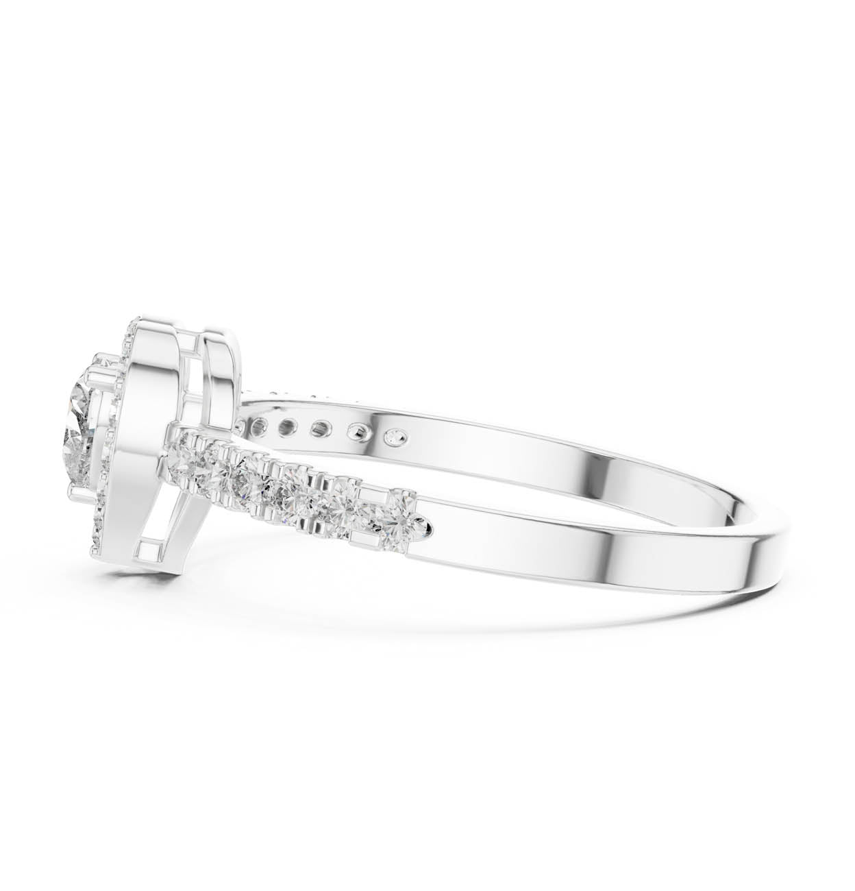.52 Ct. Heart-Shaped Diamond Ring with Heart Bezel Halo and Pave Band (HLR-04) 12