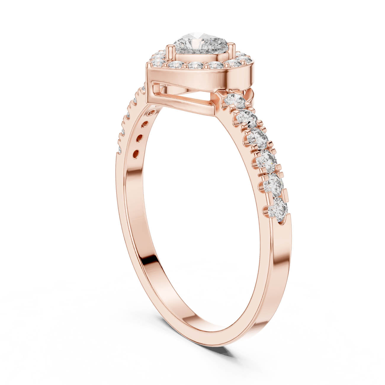 .52 Ct. Heart-Shaped Diamond Ring with Heart Bezel Halo and Pave Band (HLR-04) 8
