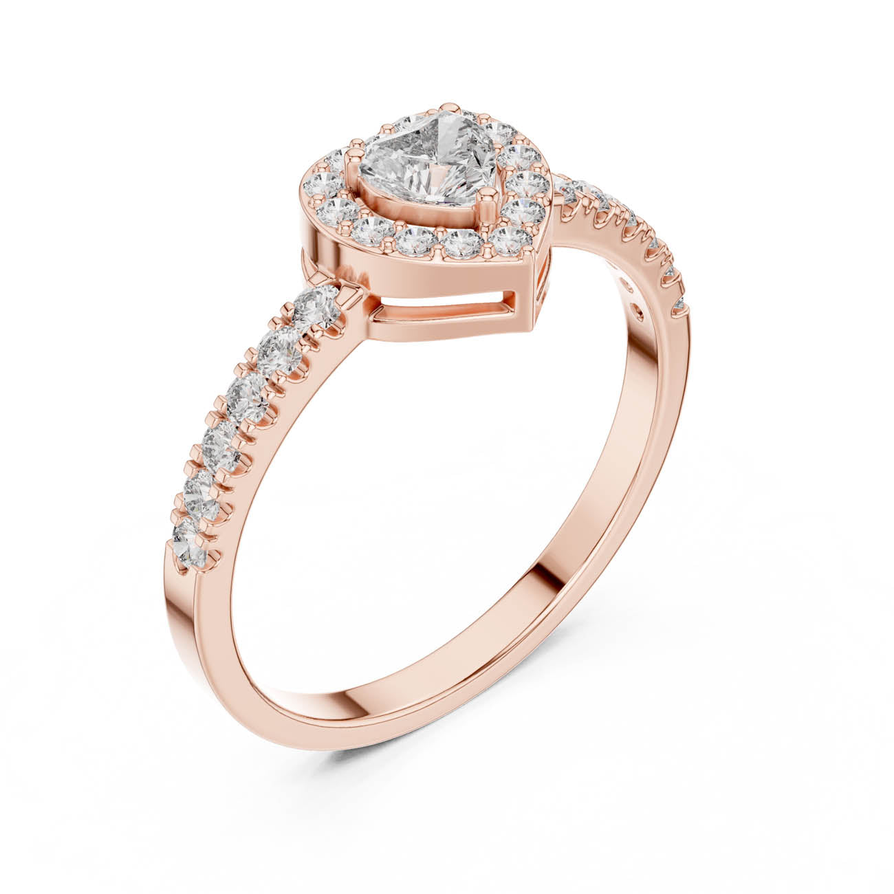 .52 Ct. Heart-Shaped Diamond Ring with Heart Bezel Halo and Pave Band (HLR-04) 10