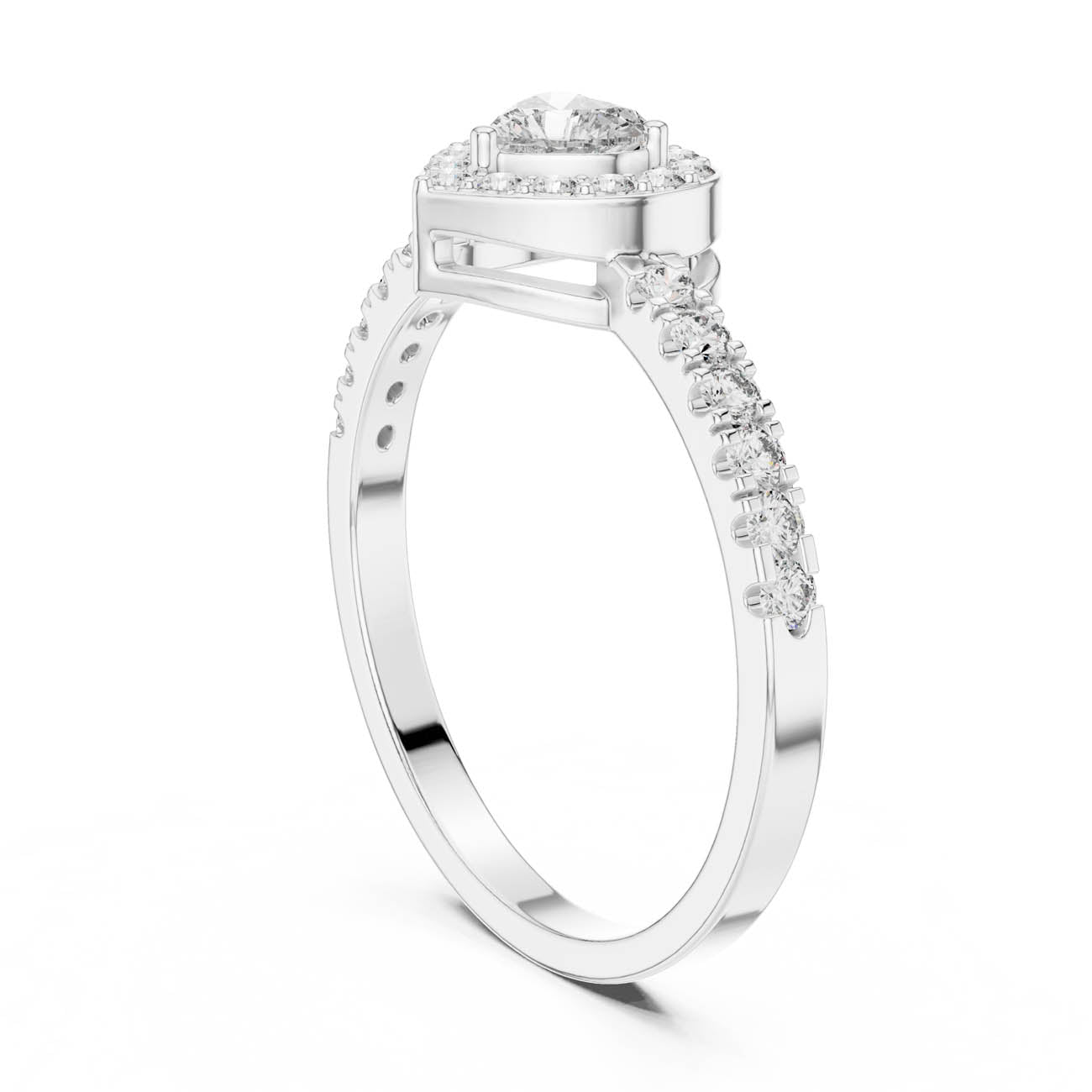 .52 Ct. Heart-Shaped Diamond Ring with Heart Bezel Halo and Pave Band (HLR-04) 9