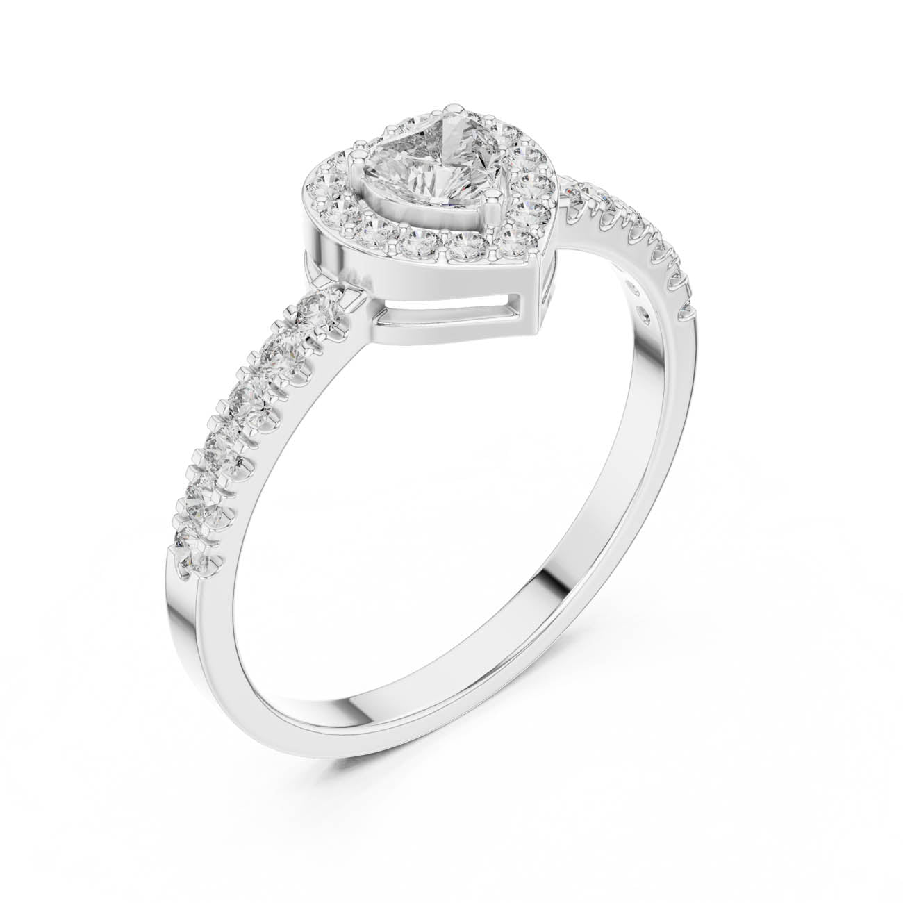 .52 Ct. Heart-Shaped Diamond Ring with Heart Bezel Halo and Pave Band (HLR-04) 6