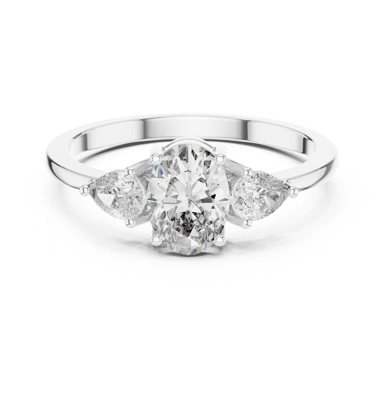 .95 Ct. Oval Diamond Ring with Pear Side Stones (HLR-22) 7