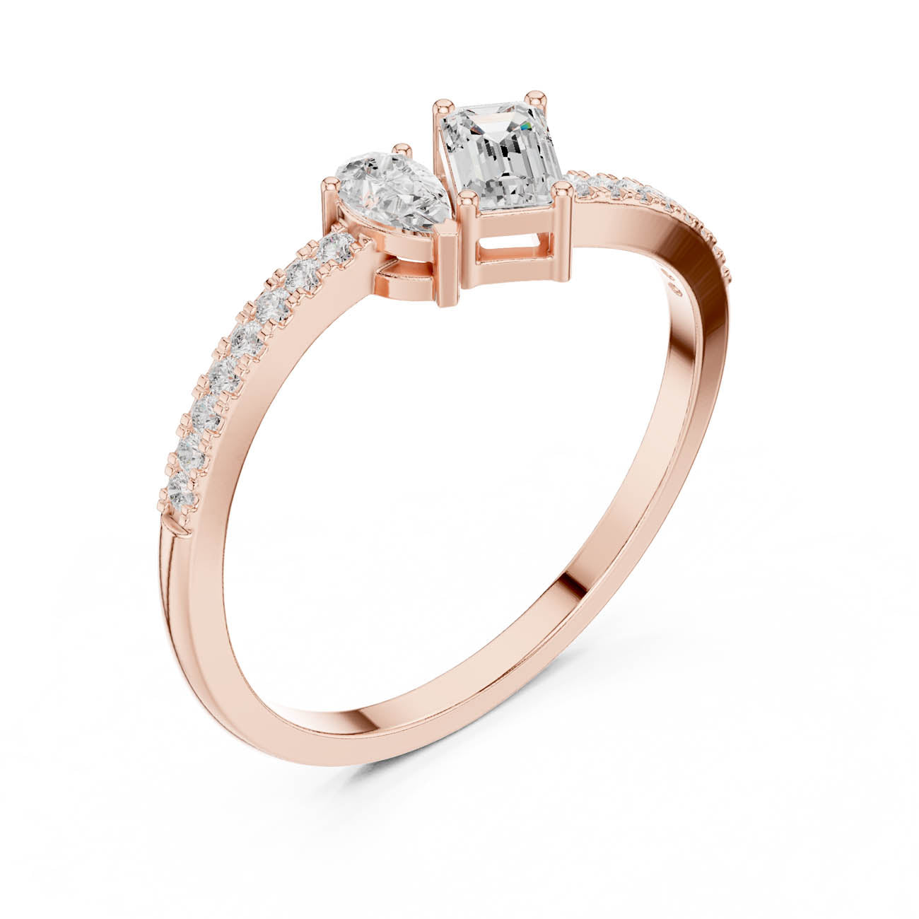 .34 Ct. Pear and Emerald-Cut Diamond Open Ring with Pavé Band (HLR-221) 6