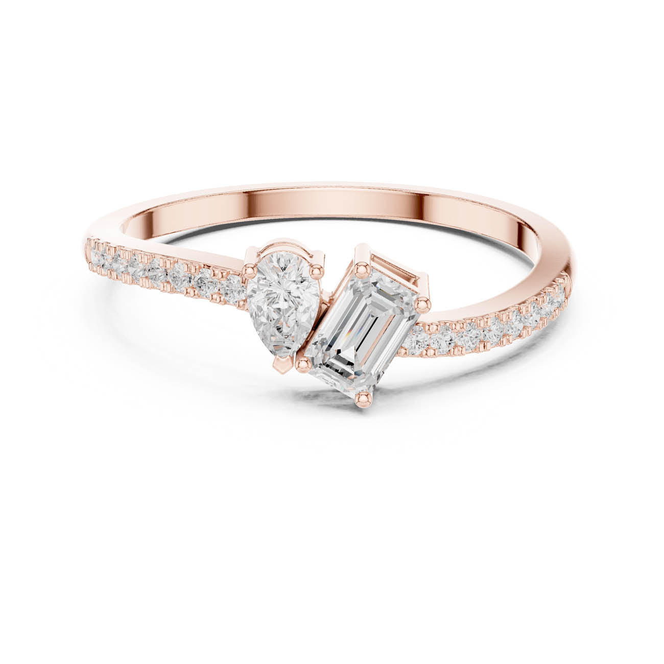 .34 Ct. Pear and Emerald-Cut Diamond Open Ring with Pavé Band (HLR-221) 7