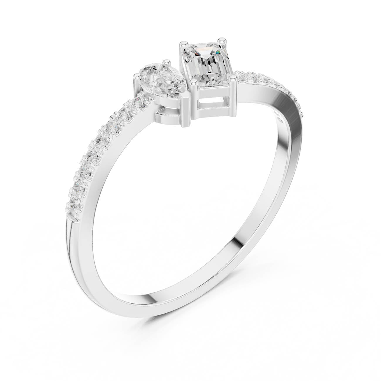 .34 Ct. Pear and Emerald-Cut Diamond Open Ring with Pavé Band (HLR-221) 11