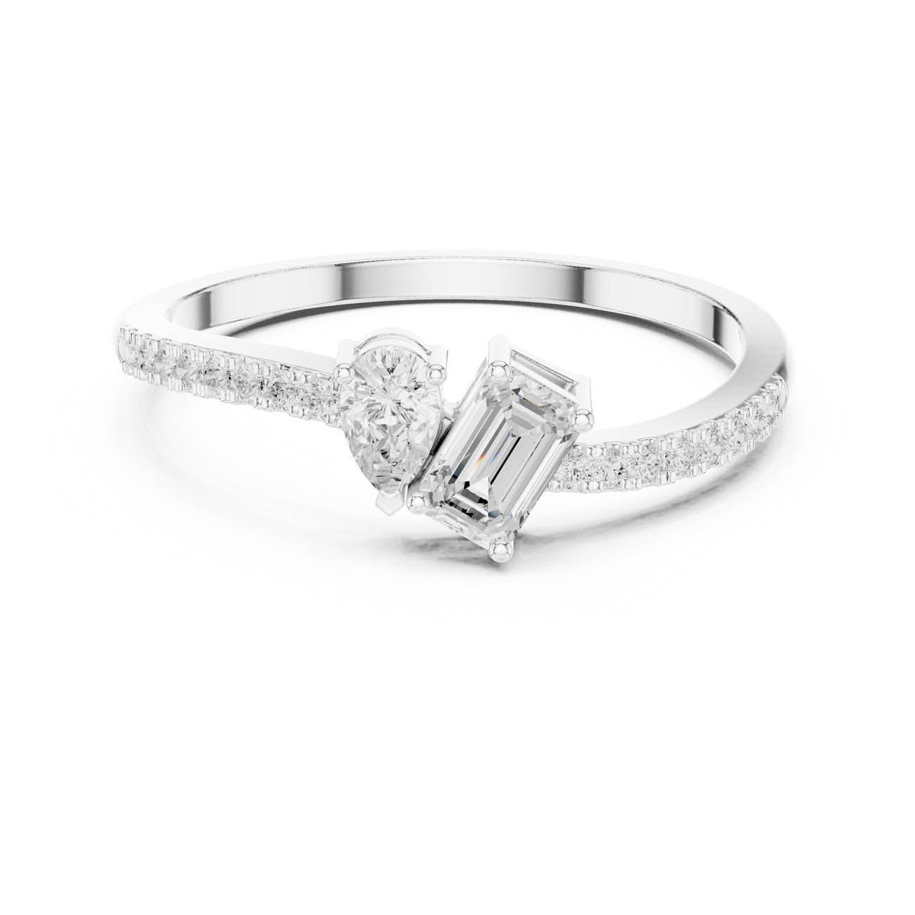 .34 Ct. Pear and Emerald-Cut Diamond Open Ring with Pavé Band (HLR-221)