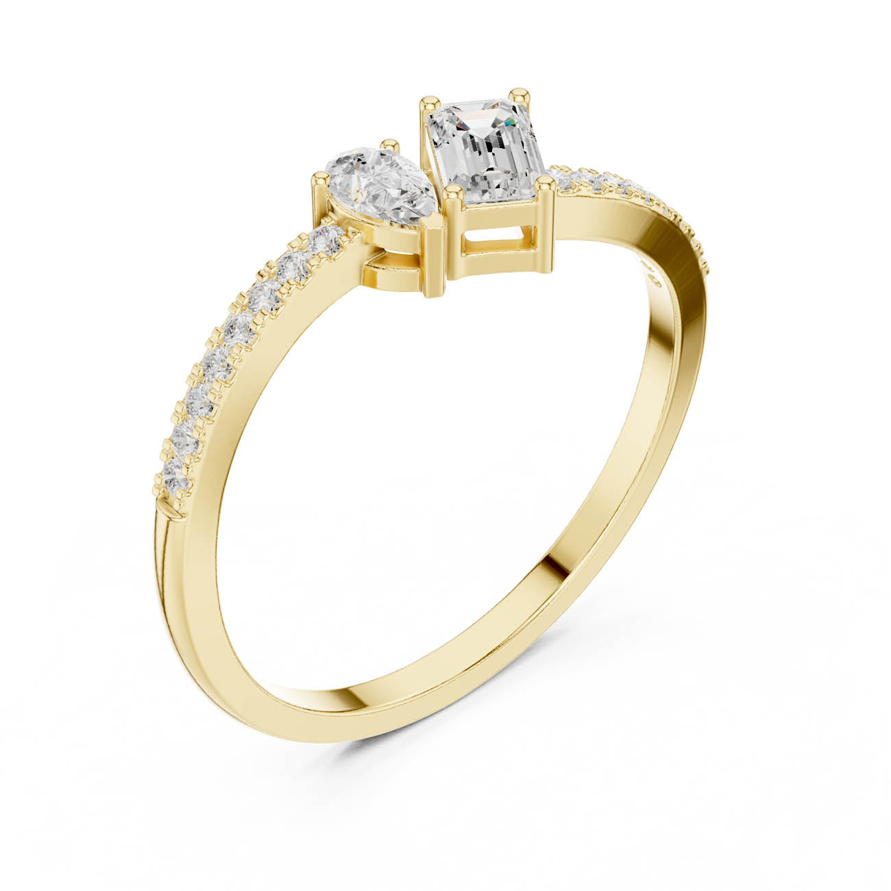 .34 Ct. Pear and Emerald-Cut Diamond Open Ring with Pavé Band (HLR-221)