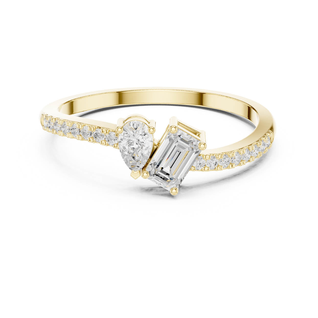 .34 Ct. Pear and Emerald-Cut Diamond Open Ring with Pavé Band (HLR-221) 5