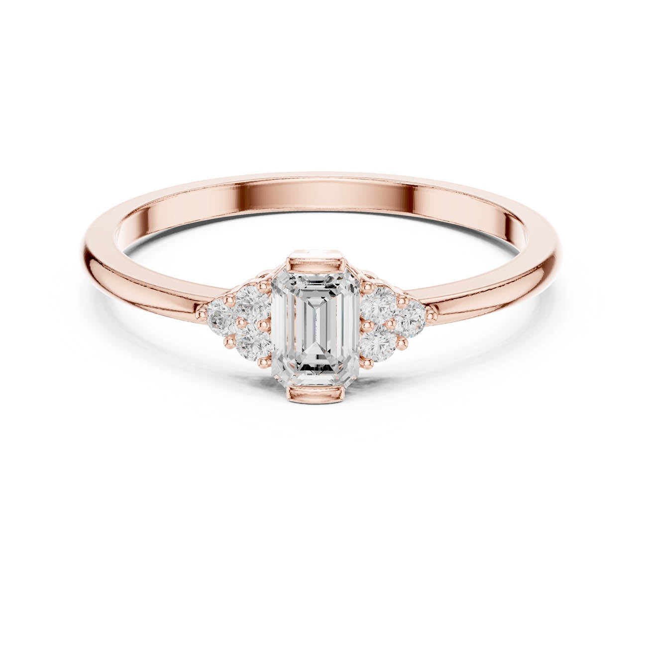 .29 Ct. Emerald Cut Diamond Ring with Clustered Round Diamond Accents (HLR-232) 7
