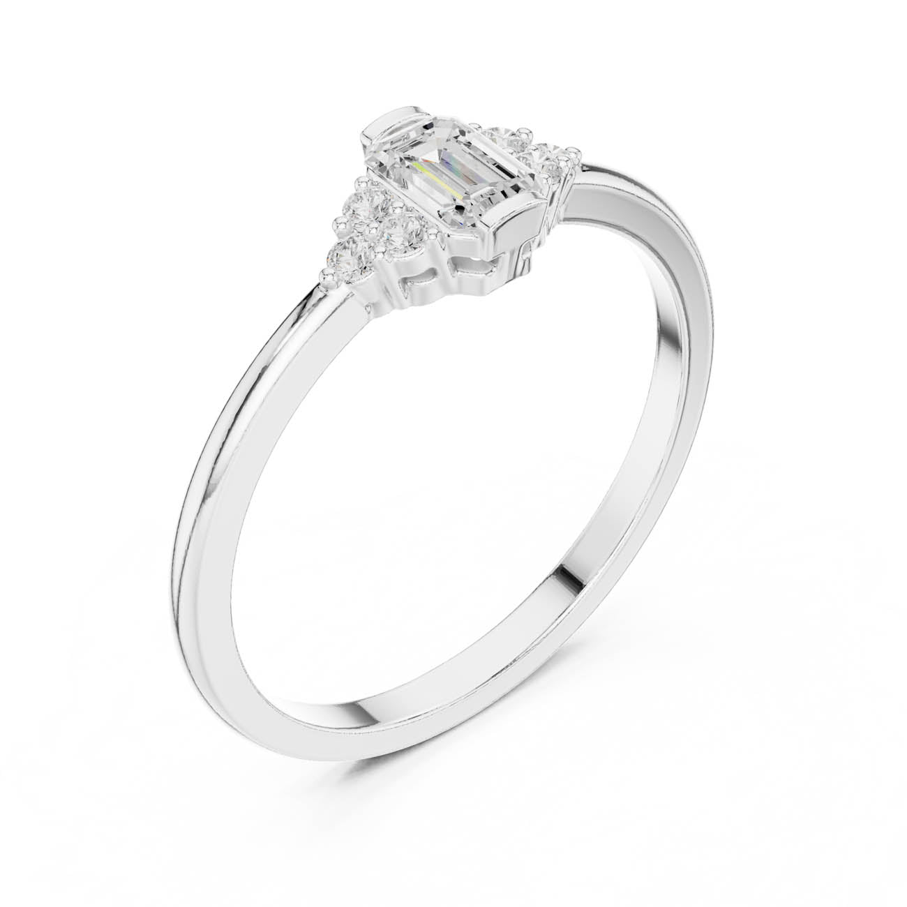 .29 Ct. Emerald Cut Diamond Ring with Clustered Round Diamond Accents (HLR-232) 6