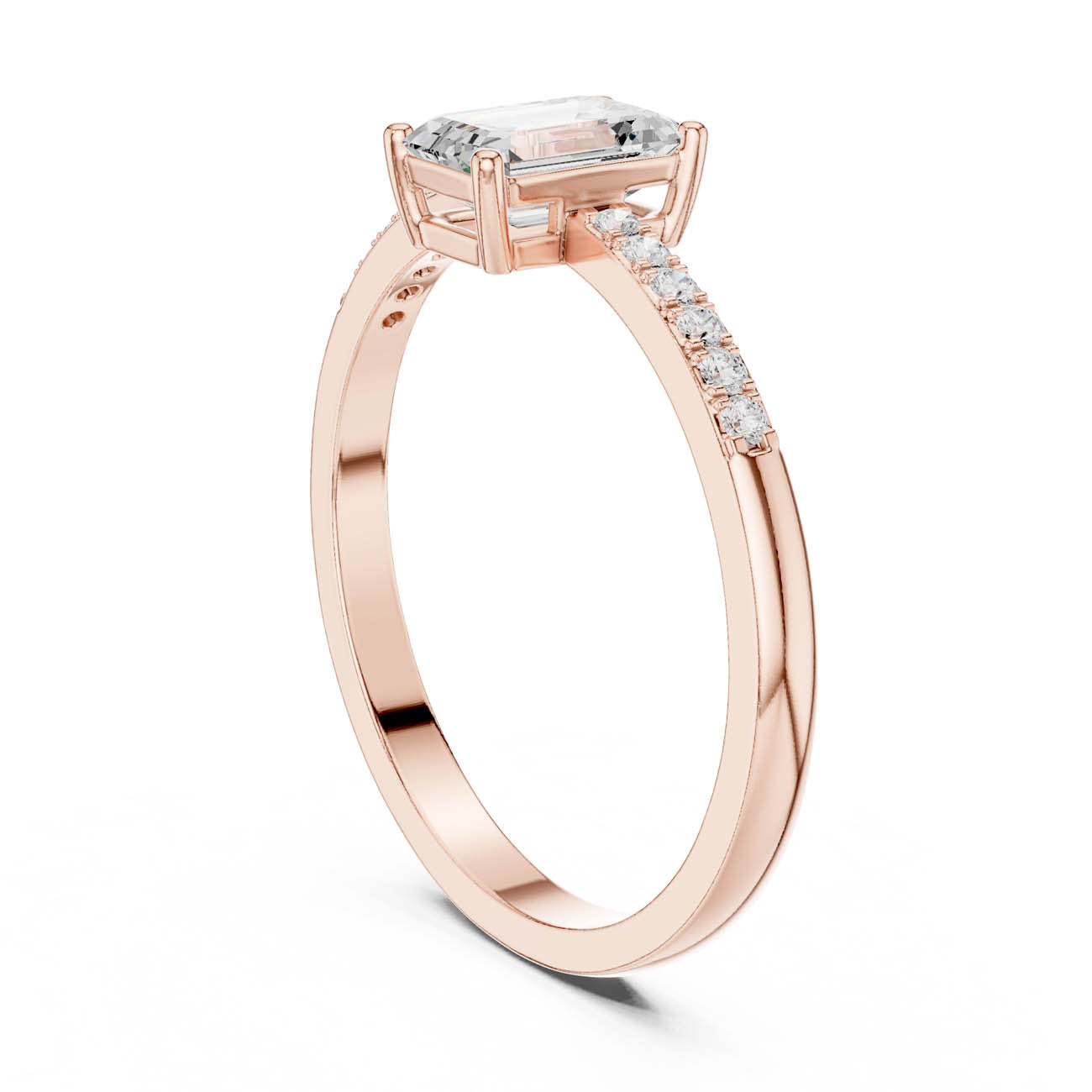 .62 Ct. Emerald Cut Diamond Solitaire Ring with Pavé Band (HLR-257) 10