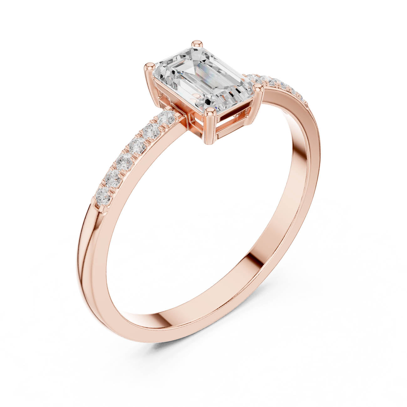 .62 Ct. Emerald Cut Diamond Solitaire Ring with Pavé Band (HLR-257) 8