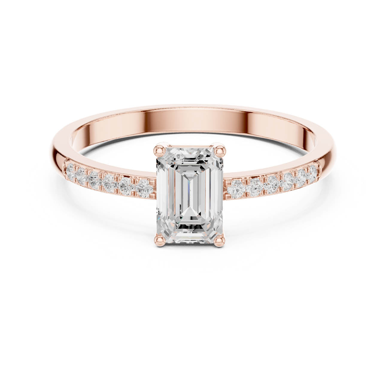 .62 Ct. Emerald Cut Diamond Solitaire Ring with Pavé Band (HLR-257) 7