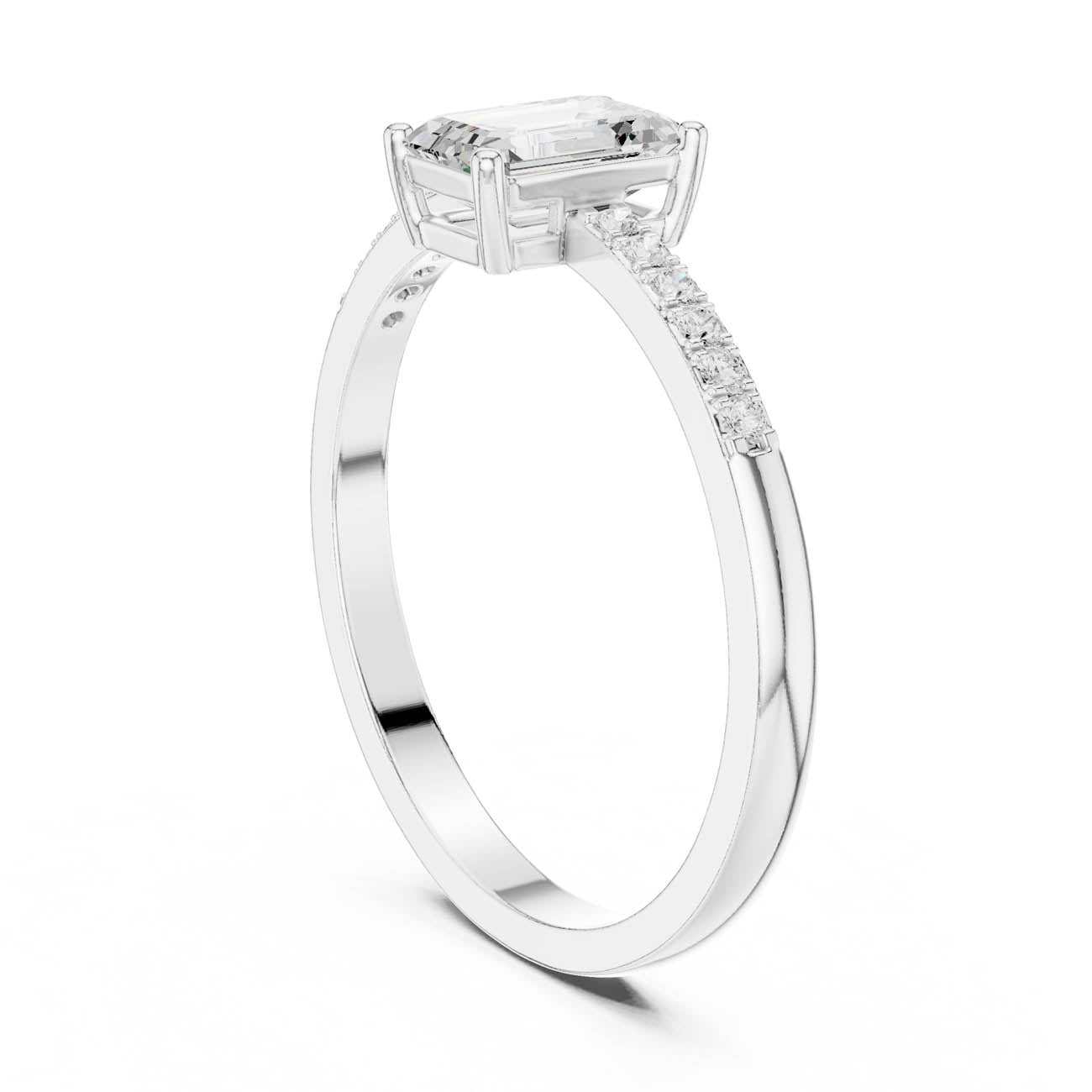 .62 Ct. Emerald Cut Diamond Solitaire Ring with Pavé Band (HLR-257) 9