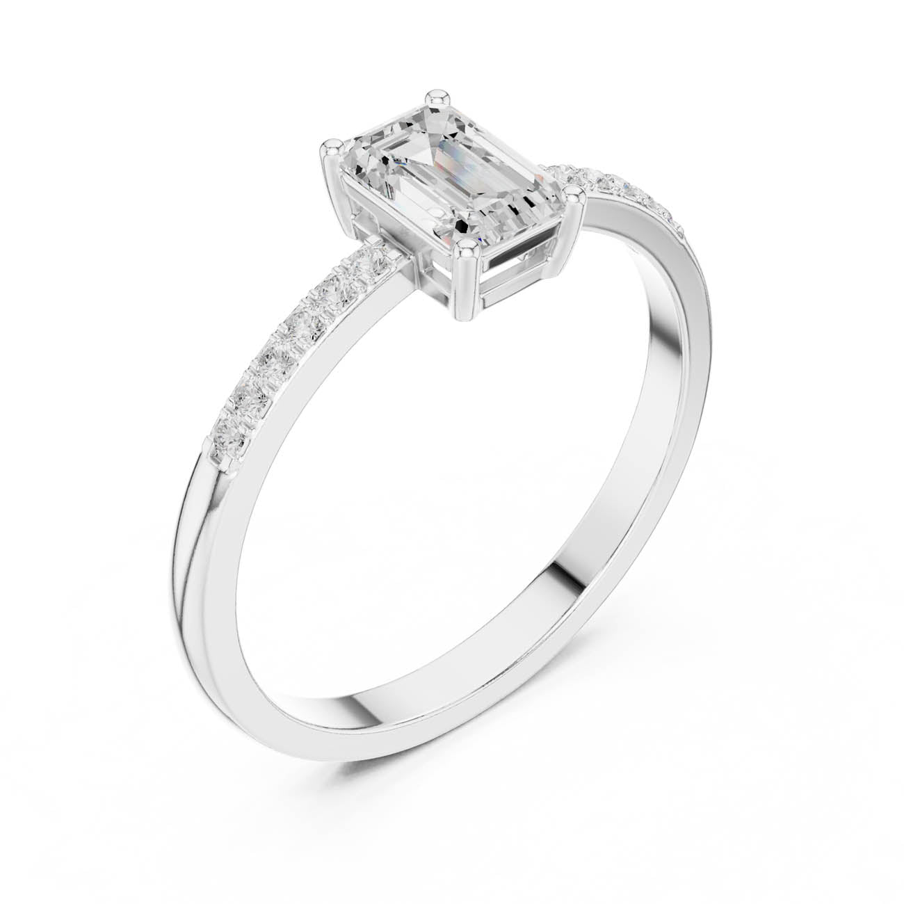 .62 Ct. Emerald Cut Diamond Solitaire Ring with Pavé Band (HLR-257) 6