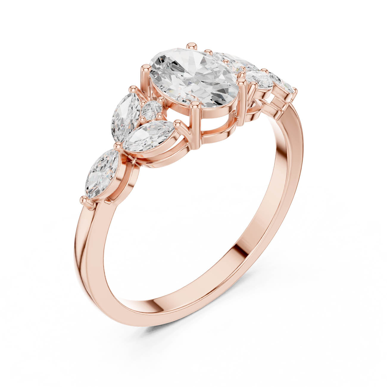 1.00 Ct. Oval Diamond Ring with Marquise and Round Side Stones (HLR-43) 6
