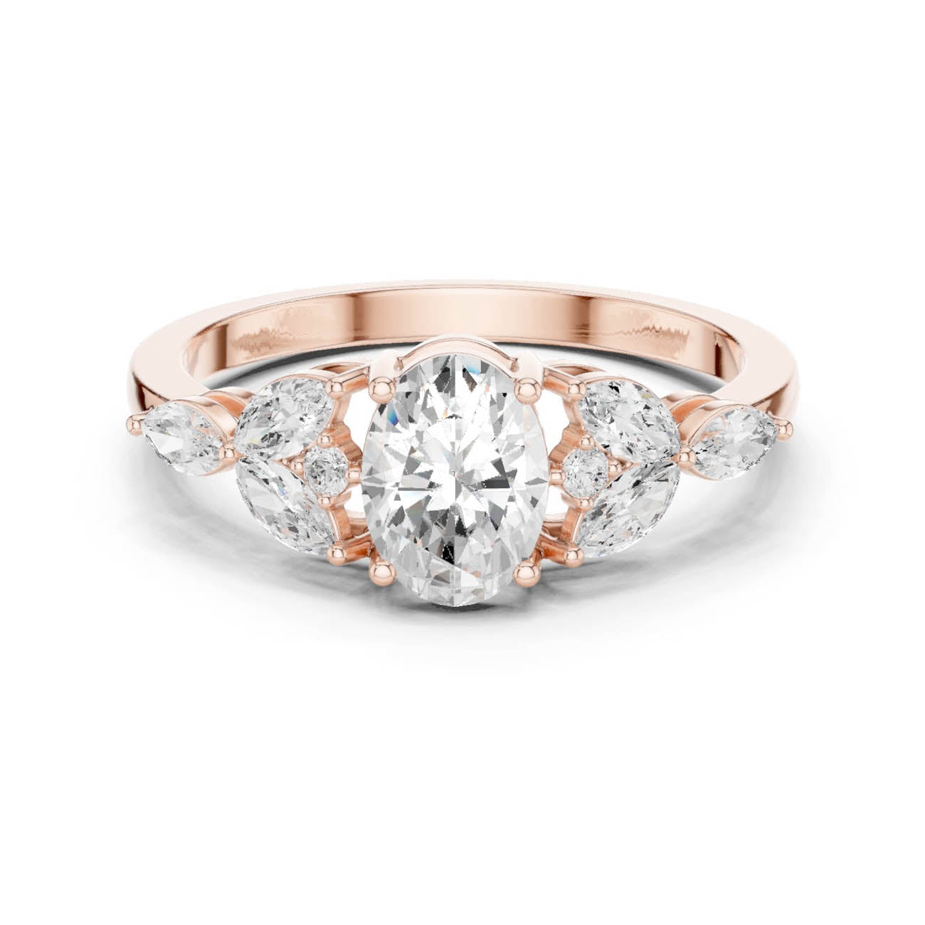 1.00 Ct. Oval Diamond Ring with Marquise and Round Side Stones (HLR-43) 5