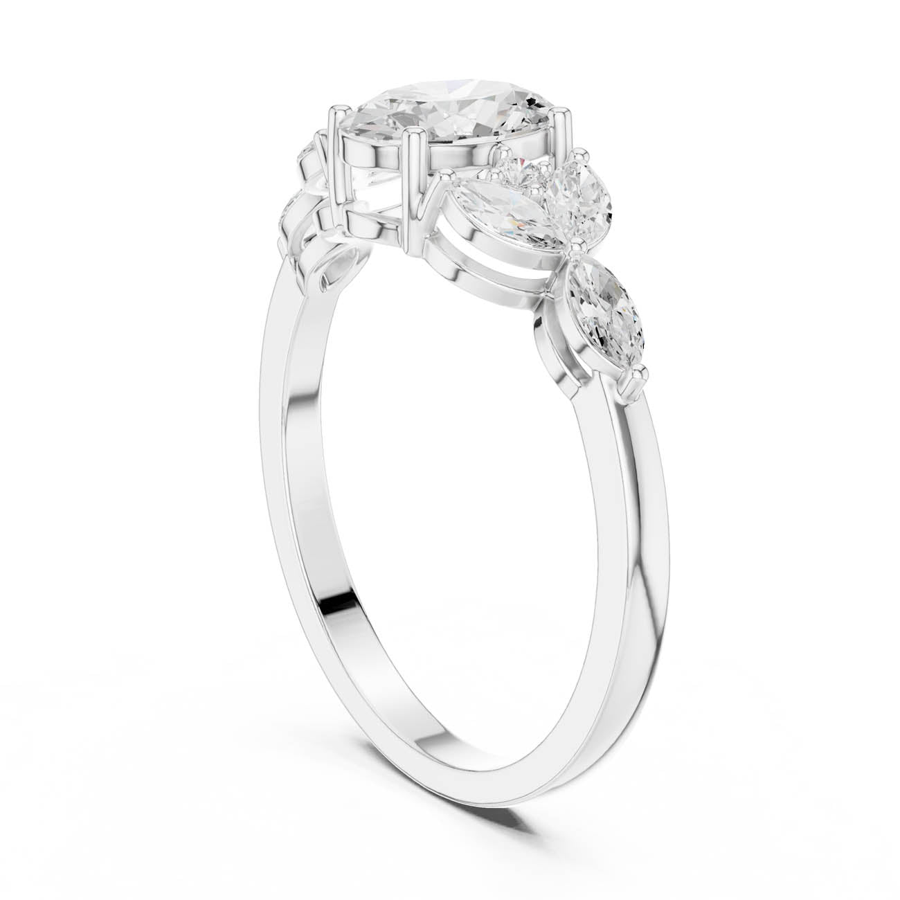 1.00 Ct. Oval Diamond Ring with Marquise and Round Side Stones (HLR-43) 10