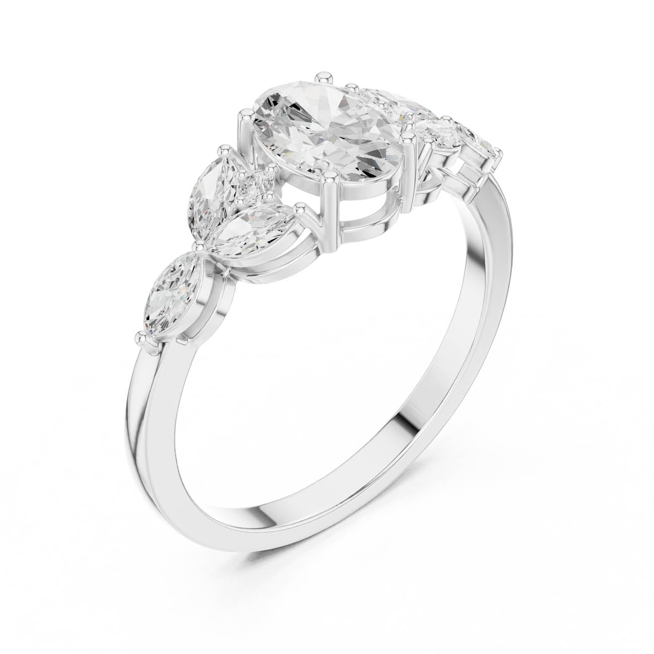 1.00 Ct. Oval Diamond Ring with Marquise and Round Side Stones (HLR-43) 8