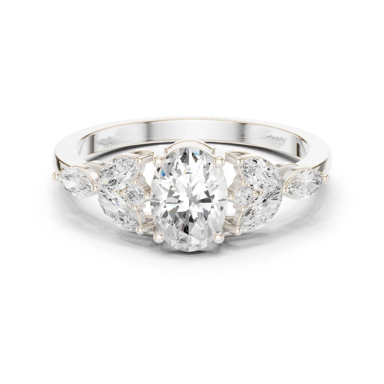 1.00 Ct. Oval Diamond Ring with Marquise and Round Side Stones (HLR-43) 7
