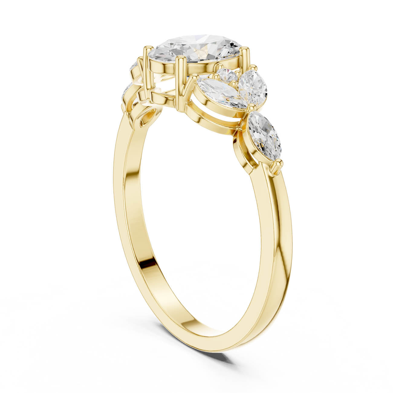 1.00 Ct. Oval Diamond Ring with Marquise and Round Side Stones (HLR-43) 3