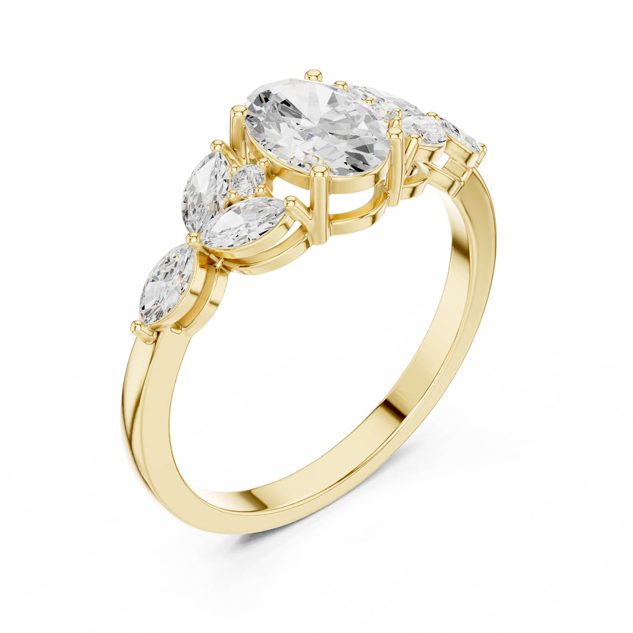 1.00 Ct. Oval Diamond Ring with Marquise and Round Side Stones (HLR-43)