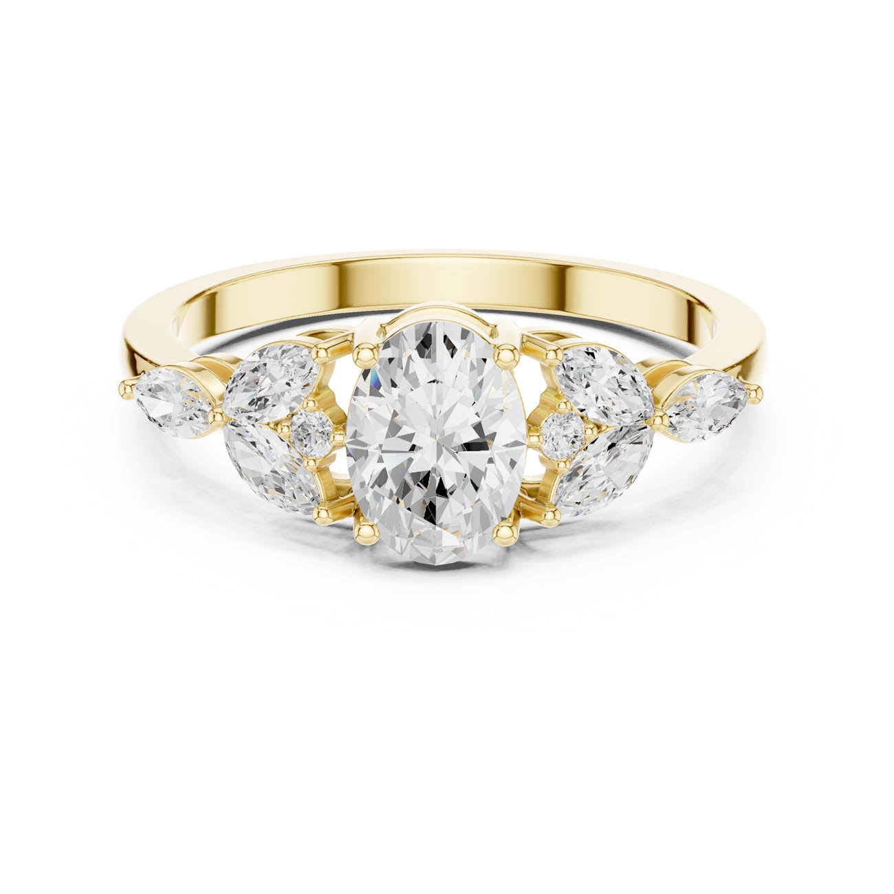 1.00 Ct. Oval Diamond Ring with Marquise and Round Side Stones (HLR-43)